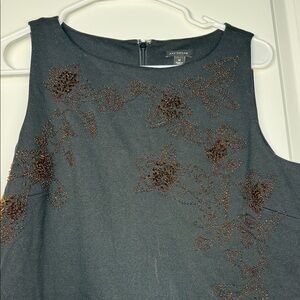 Ann Taylor Black Sleeveless Beaded Floral tank with Brown Beading.  Unique.